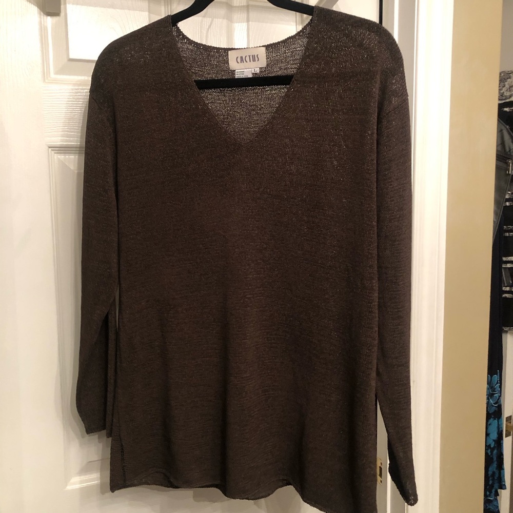 Cactus Brown V-Neck Sweater Size Large